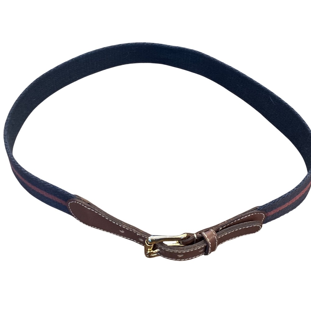 Nordstrom Mens Size 32 Navy Blue Red Striped Surcingle Belt Brown Leather Gold